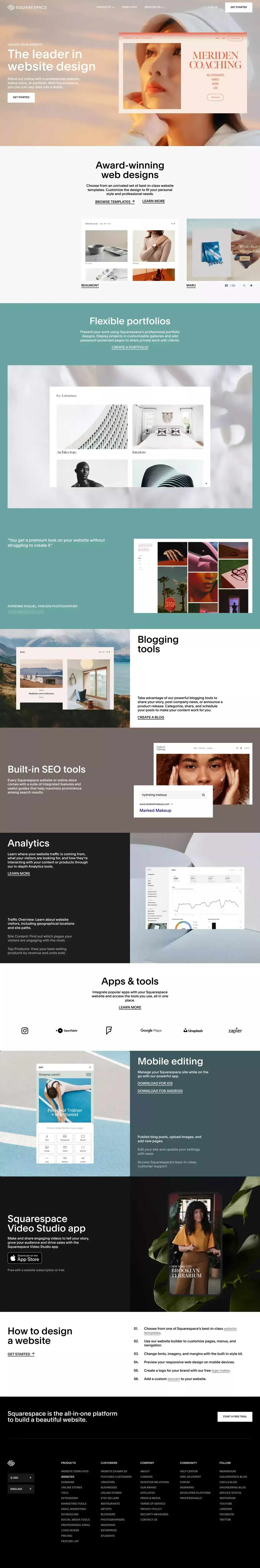 Website Design – The Leader in Website D landing page screenshot showcasing Design and Tech design