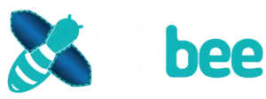 Logo CYbee avec abeille turquoise et bleu marine.