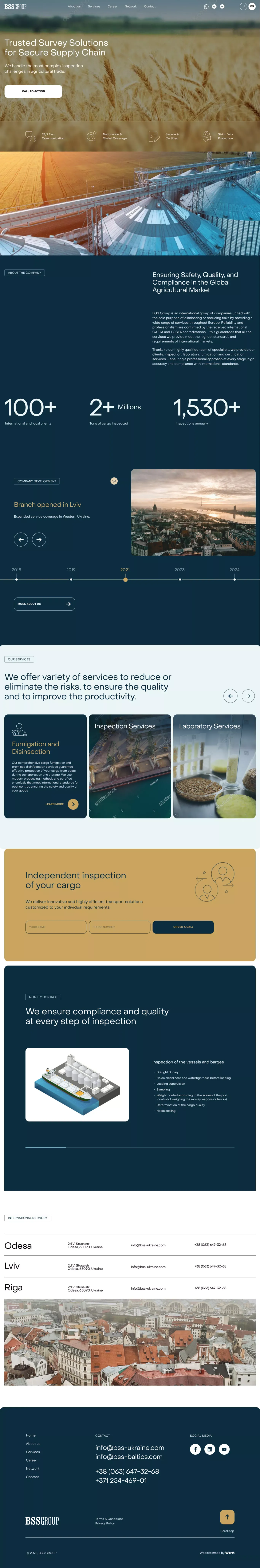 Independent surveying and inspection ser landing page screenshot showcasing Nature and Tech design