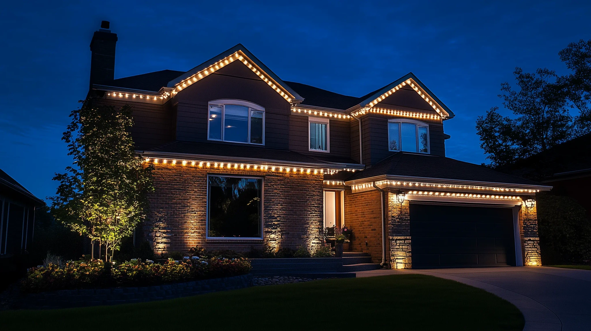 Professional permanent track lighting installation on a modern home by Mammoth Lights in Chester County, PA.