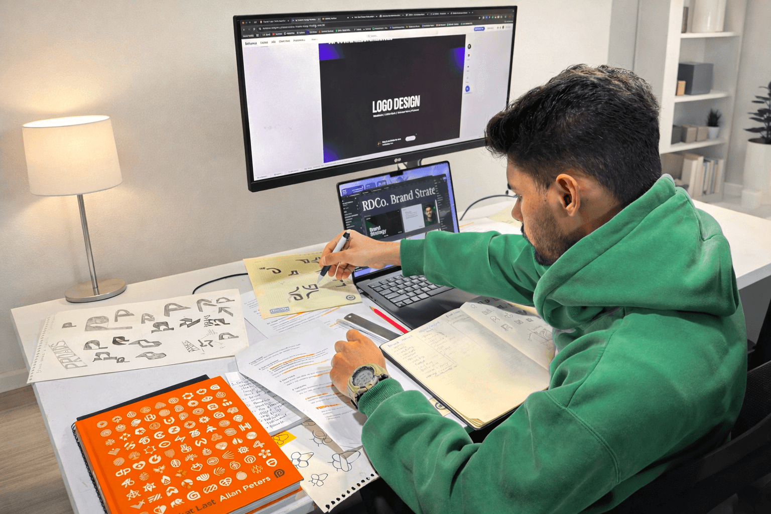 Three individuals gathered around a table, engaged in discussion while examining a laptop.