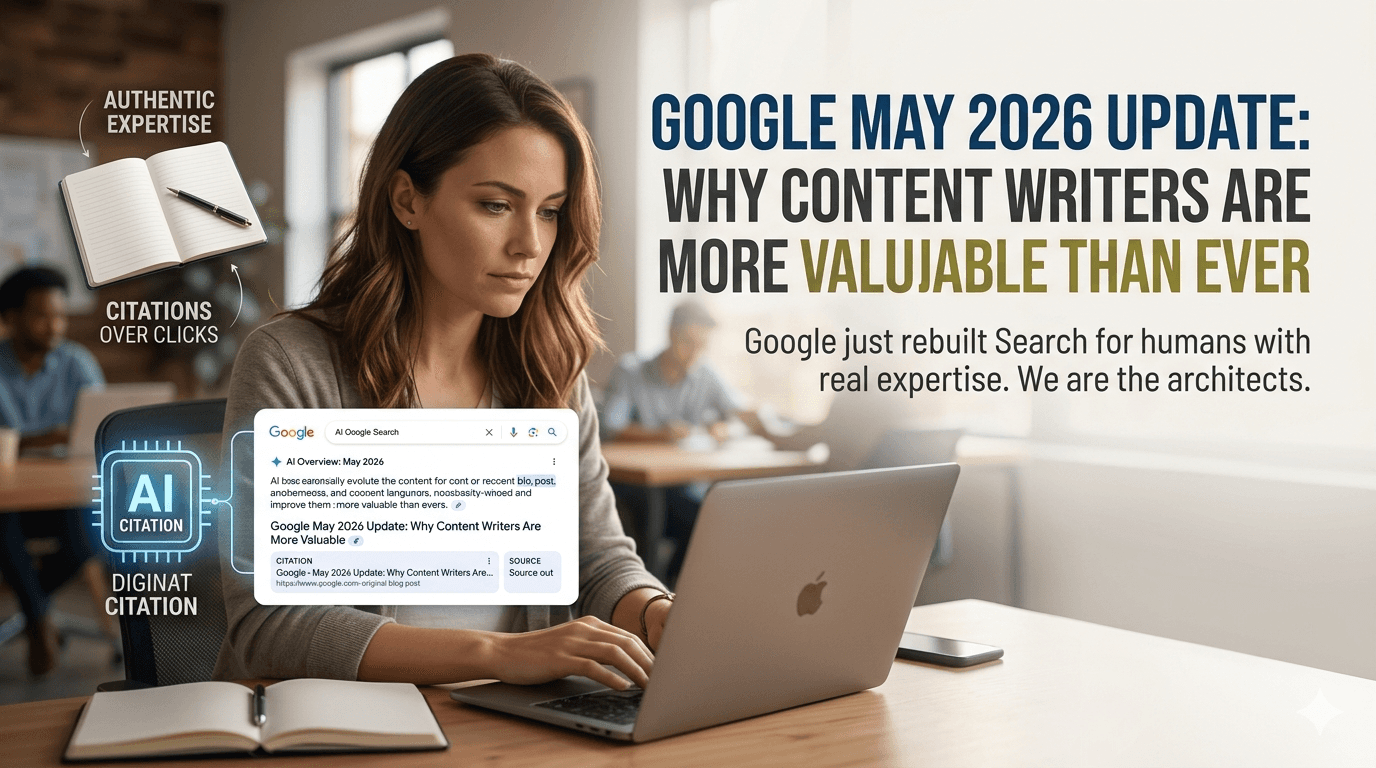 Google's May 2026 Core Update and I/O announcements confirm one thing — AI-driven search rewards human expertise. Here's what every content marketer needs to know.