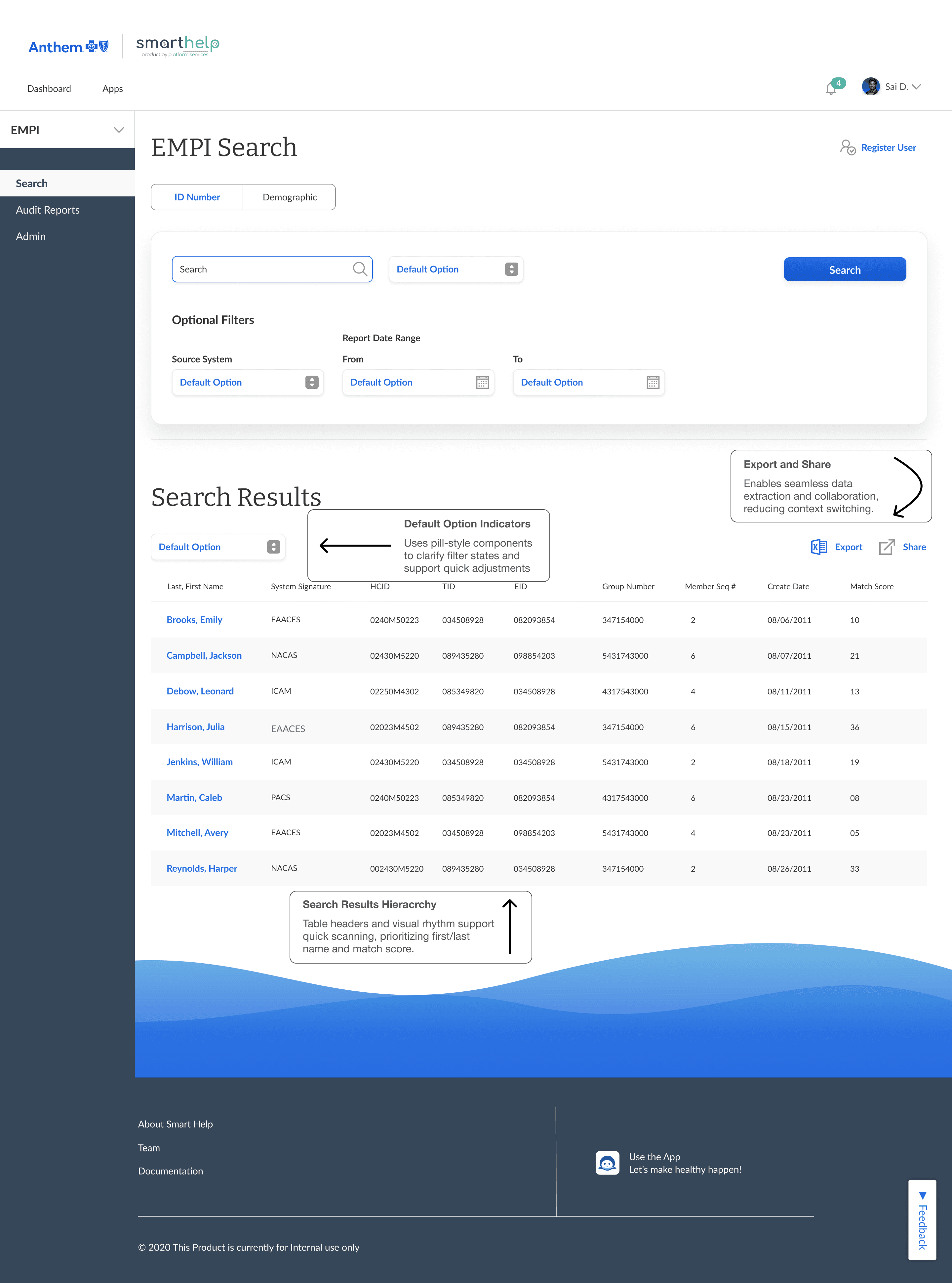 Updated screen showing annotated EMPI search