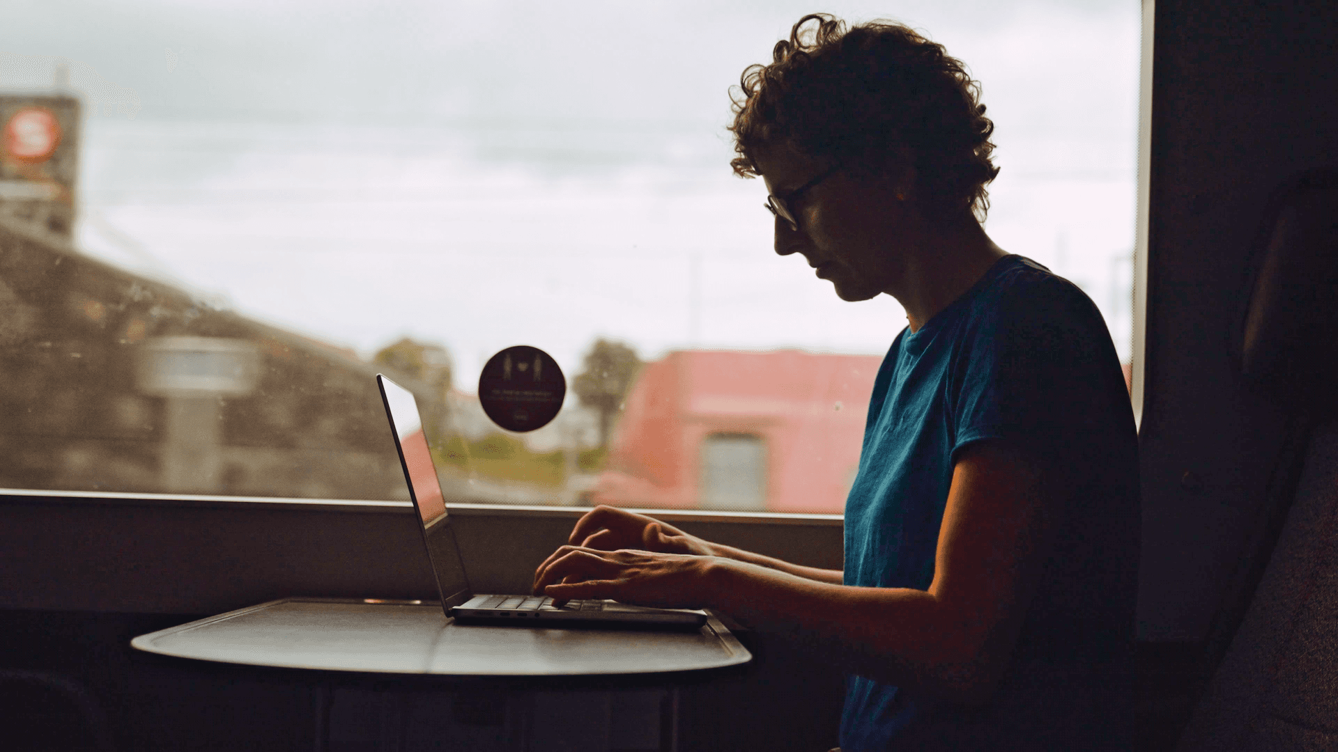 Woman using a computer.