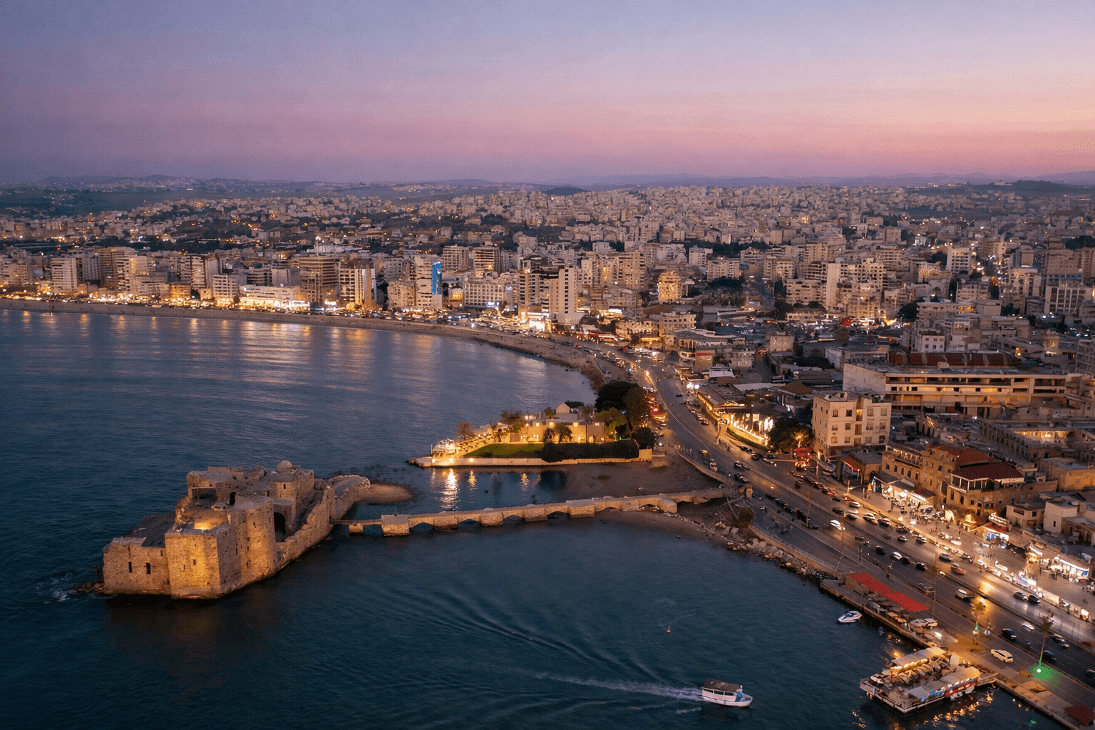 Aerial view of Sidon Saida Lebanon sea castle and coastline representing a digital marketing agency serving businesses in South Lebanon
