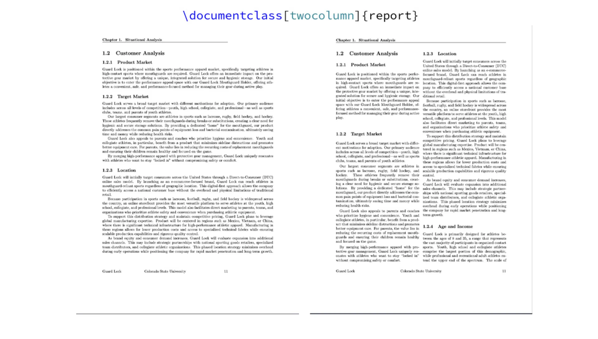 Showing the simple conversion of document class from one column to two column