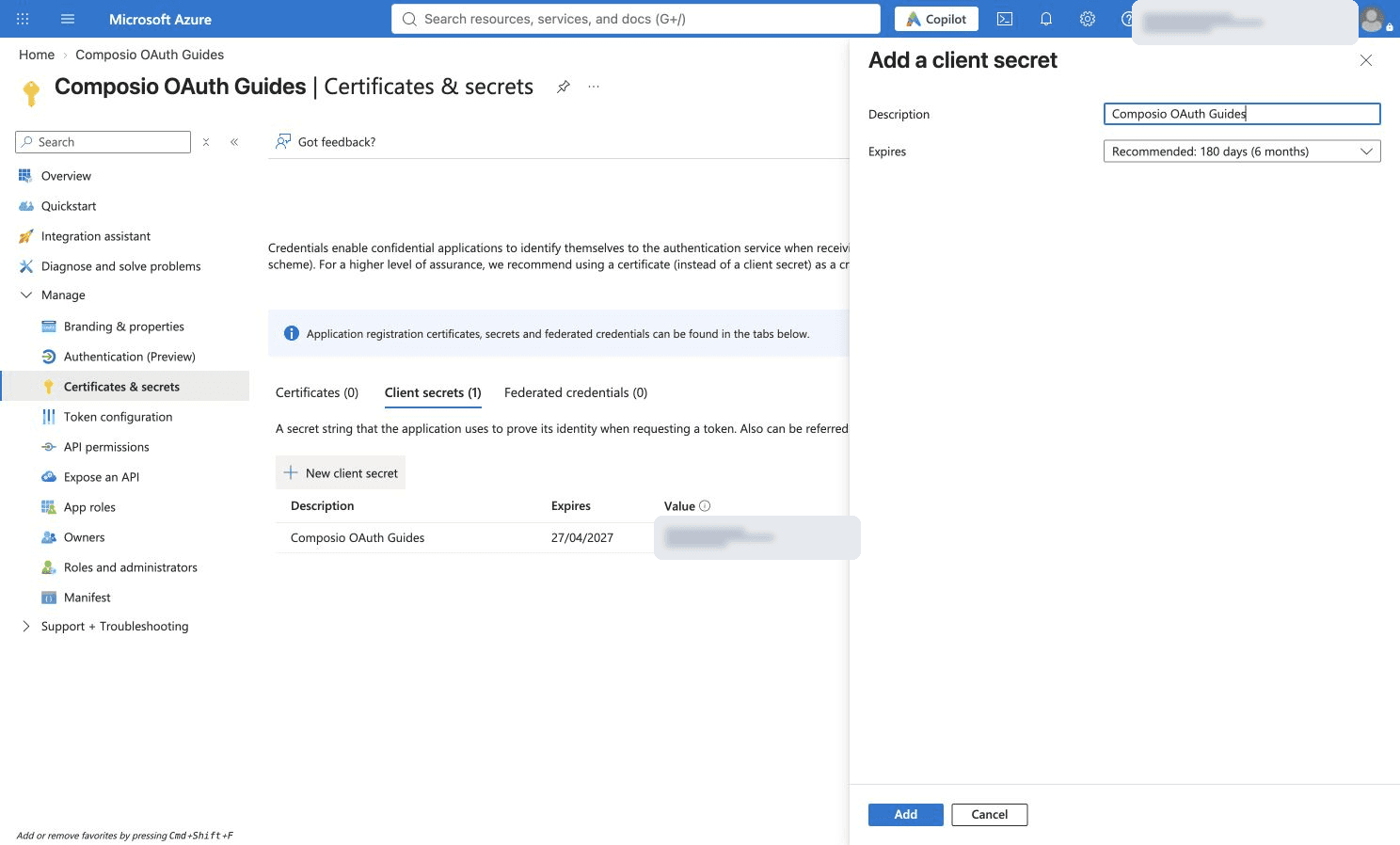 Client-secret description and expiry