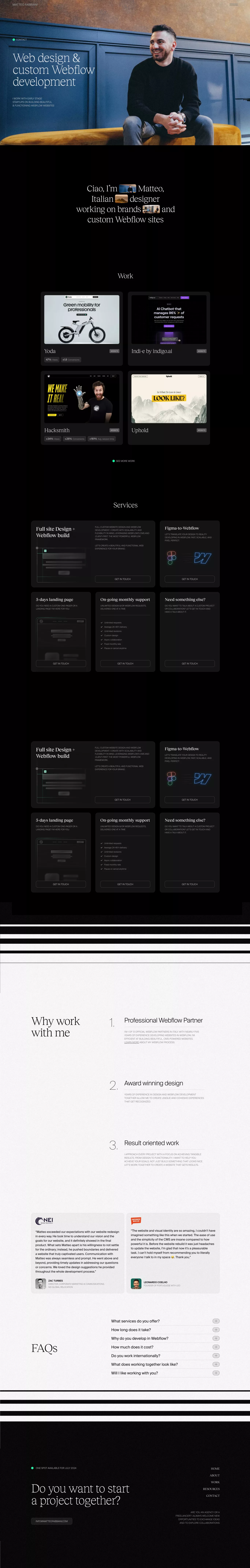Matteo Fabbiani - Designer portfolio page screenshot showcasing Design and Tech design