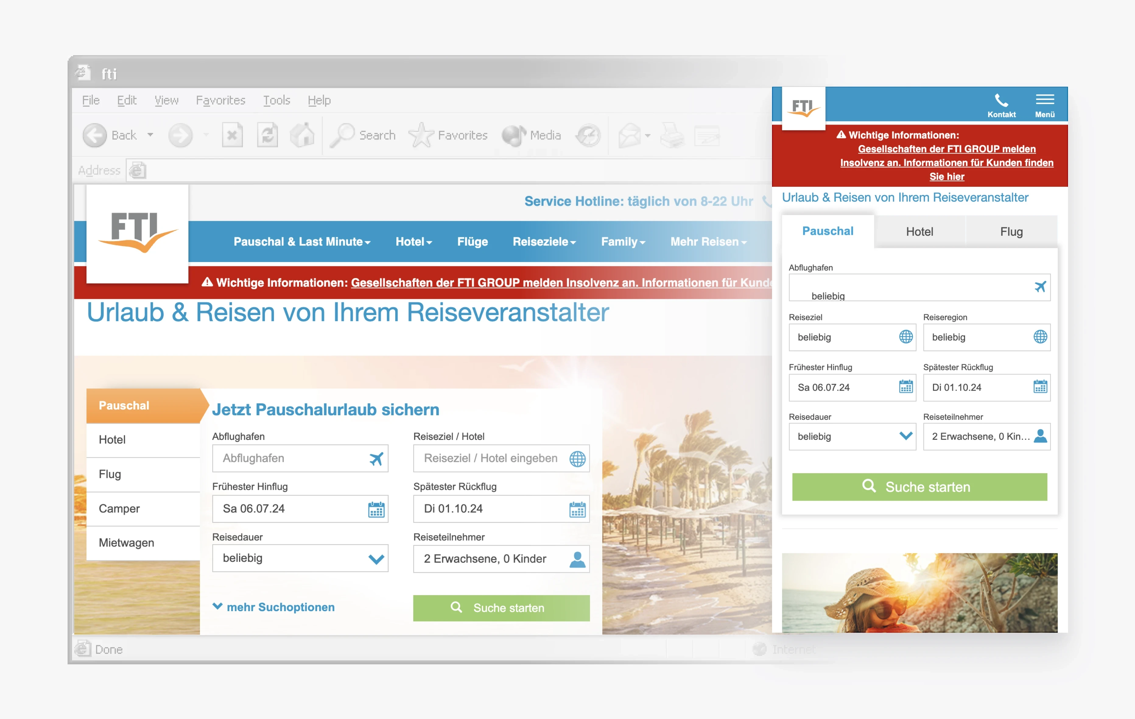 FTI's website before the design system, on desktop and mobile