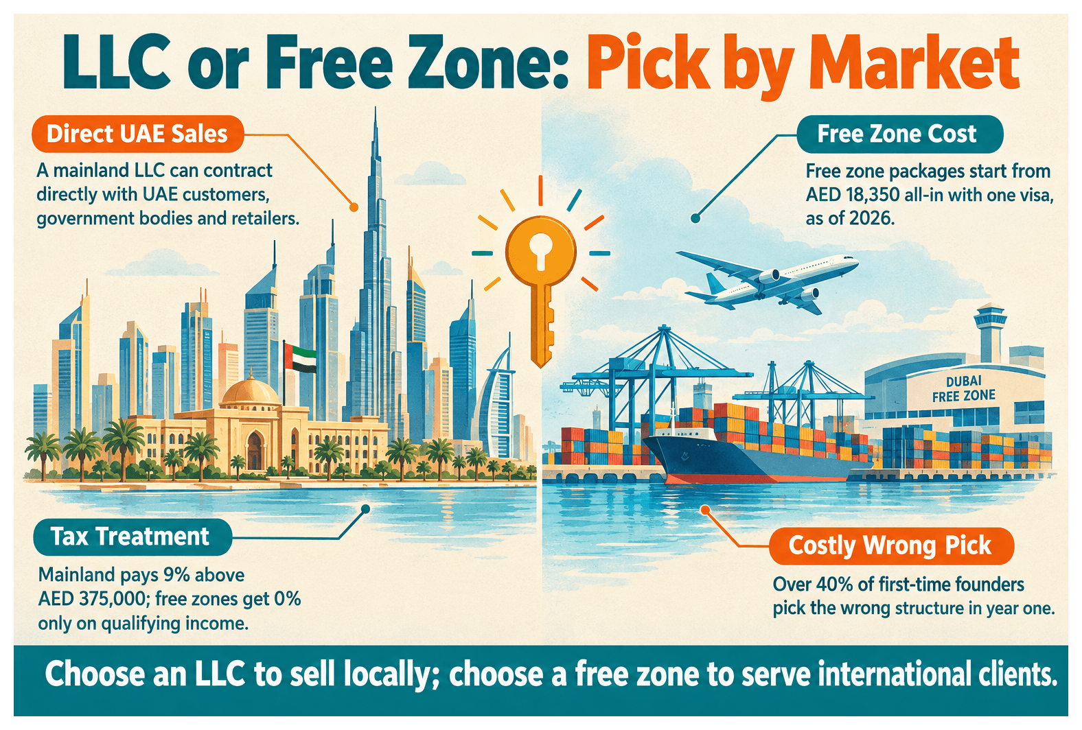 Infographic: When to Choose an LLC Over a Free Zone Company in Dubai