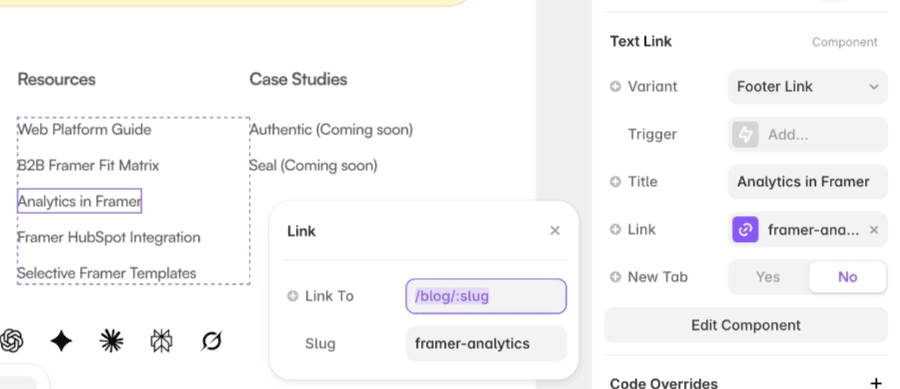 Framer UI that showing links connected directly to a Framer page or CMS item should follow the updated slug automatically. Check any links entered as full URLs separately.