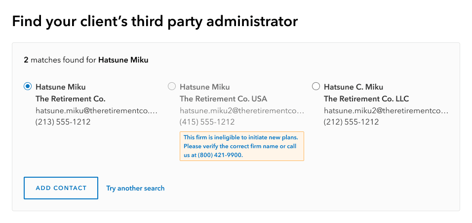 TPA search result with ineiligible matches