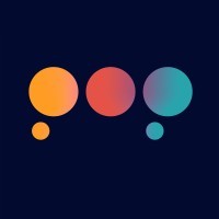 3 abstract round shapesrepresenting bubbles of different colours, forming the word POP