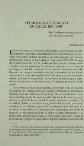 Tecnología y trabajo en Chile, 1850-1930
