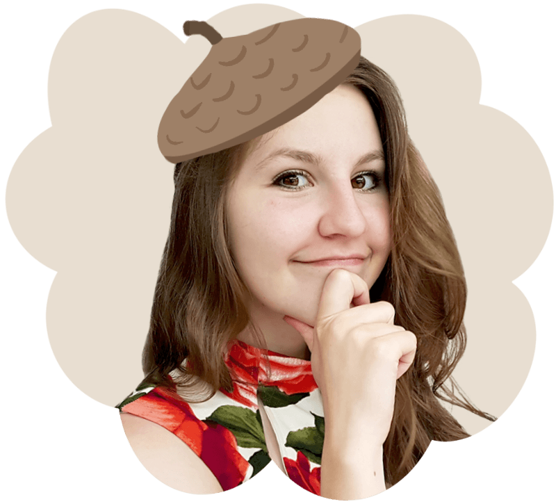 Olivia wearing an acorn hat illustration headshot