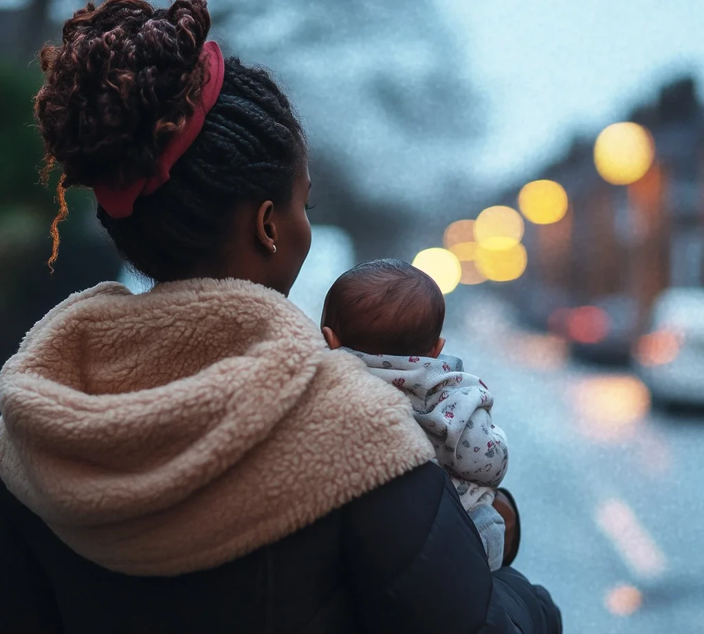 Black of the head photo of a black woman and her baby