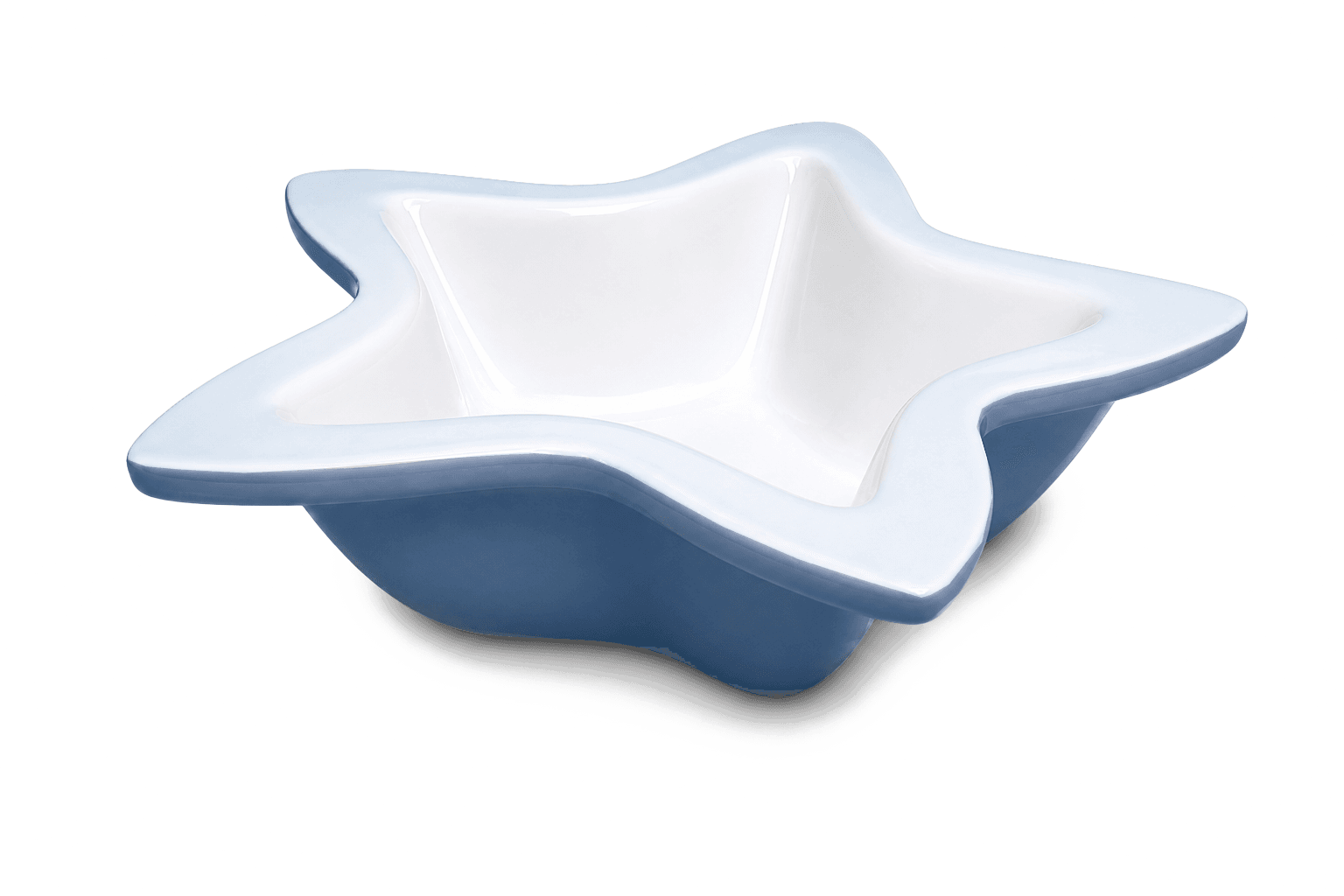Plat en céramique en forme d'étoile à cinq branches, extérieur bleu et intérieur blanc