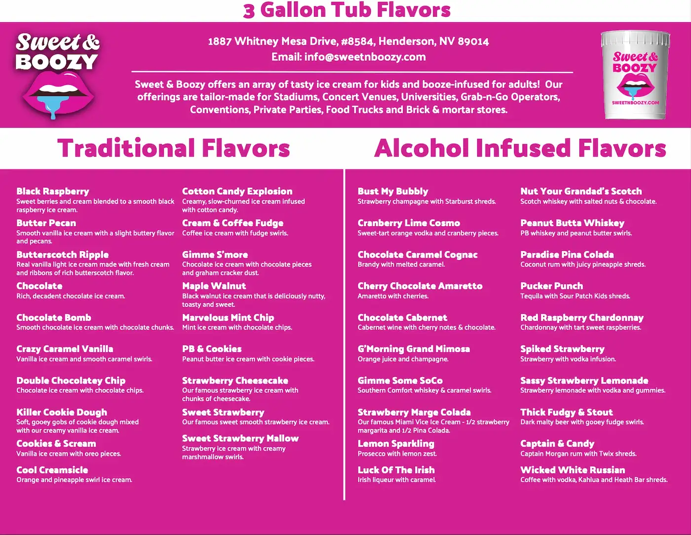 Sweet & Boozy ice cream sale sheet 3 Gallons