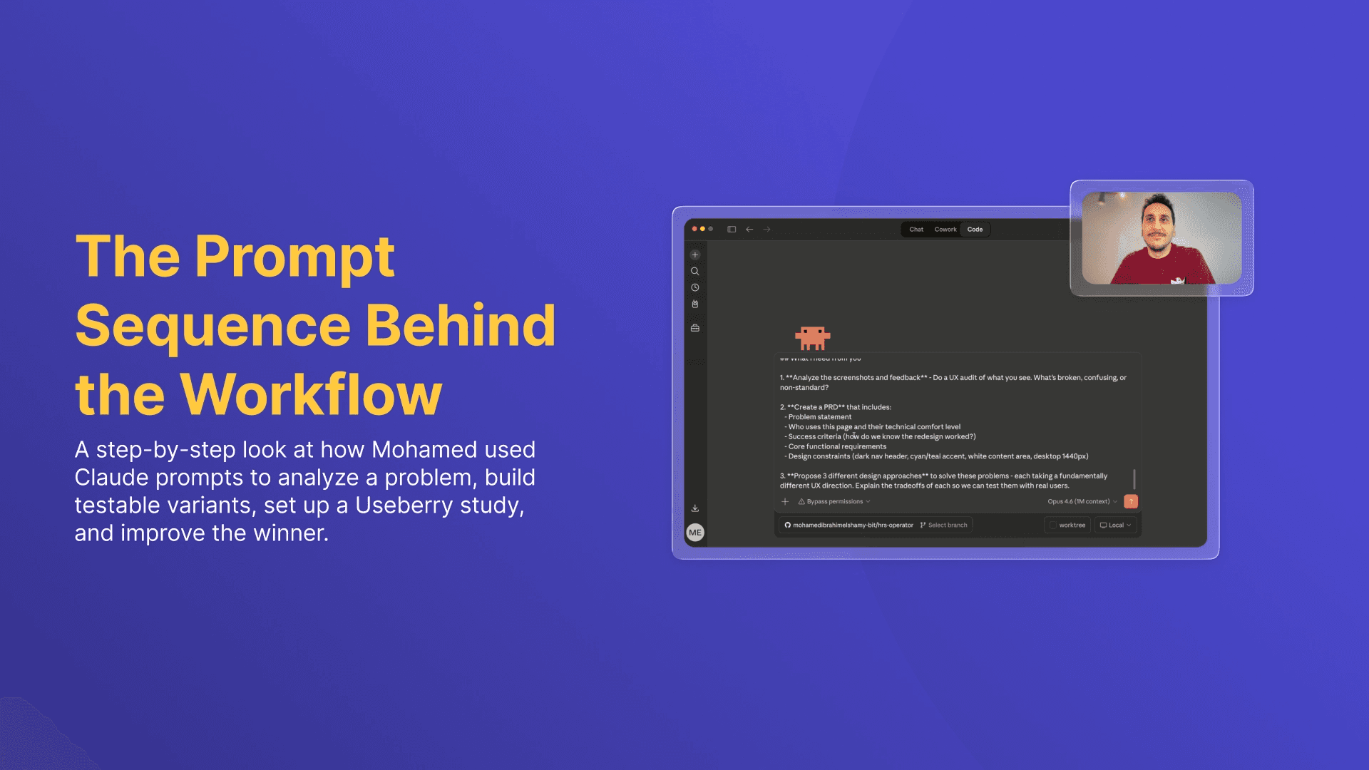 Read this special guest article by Mohamed Elshamy where he breaks down the prompts he used to automate Claude for coming up with design solutions to a product problem, creating interactive prototypes, then testing and validating with Useberry. 