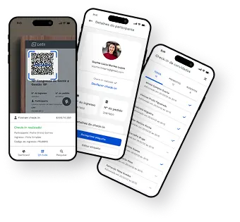 Mockup mostrando telas do aplicativo de check-in de eventos