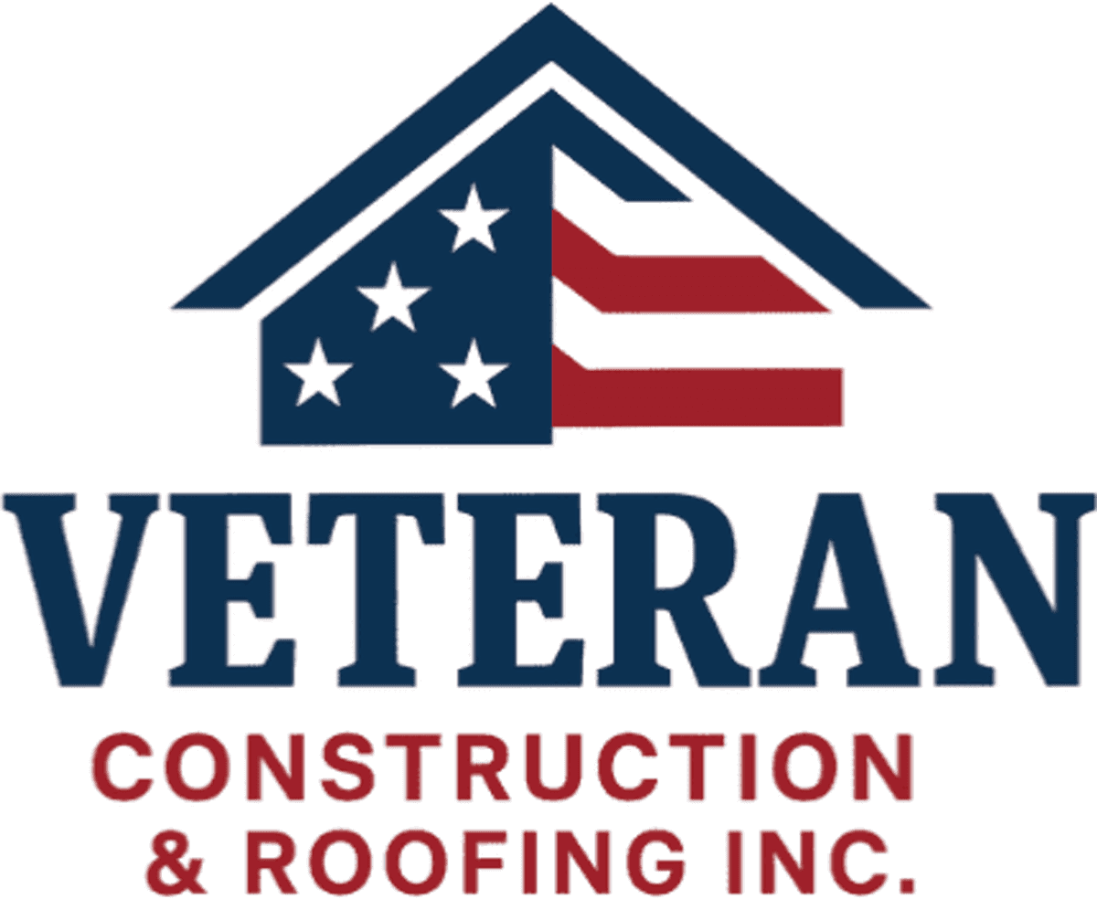 Veteran Construction & Roofing Inc. logo featuring a house and American flag design.