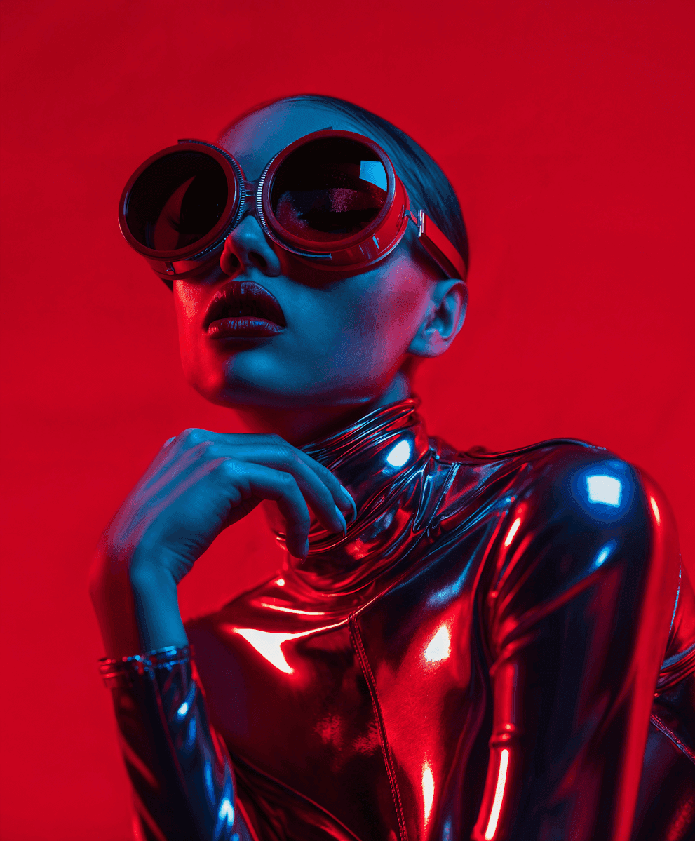 Futuristic Red Fashion Portrait of a Woman