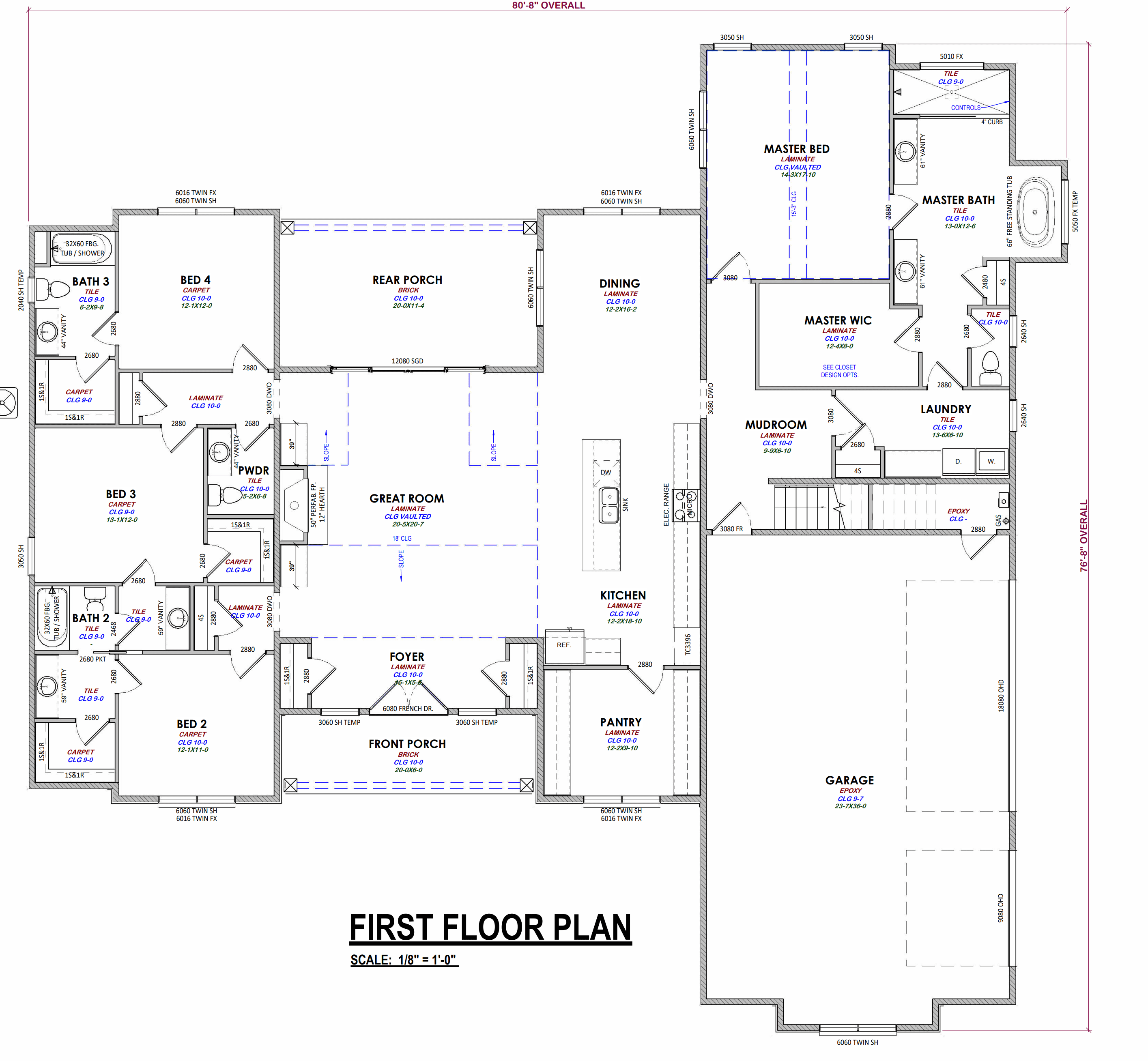 4 bed, 3.5 bath custom home floorplan