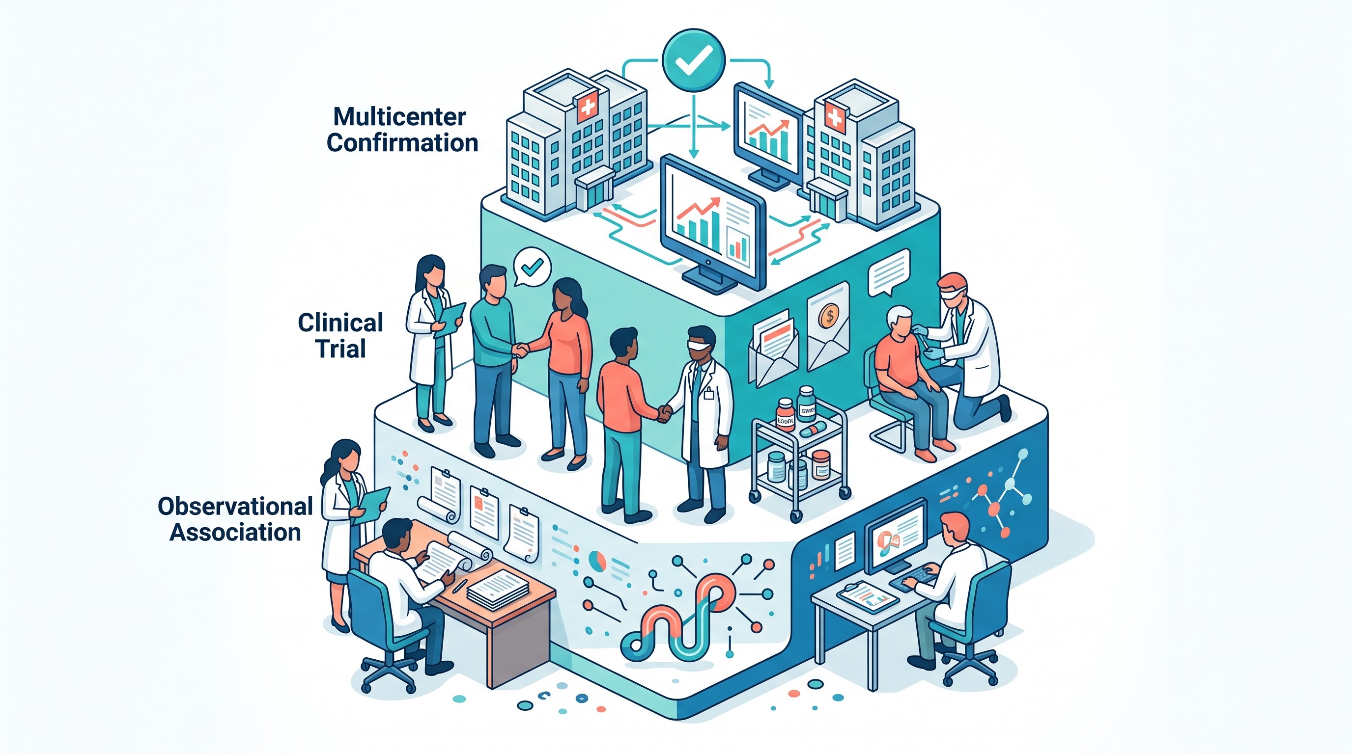 Clinical evidence ladder from observation to randomized replication