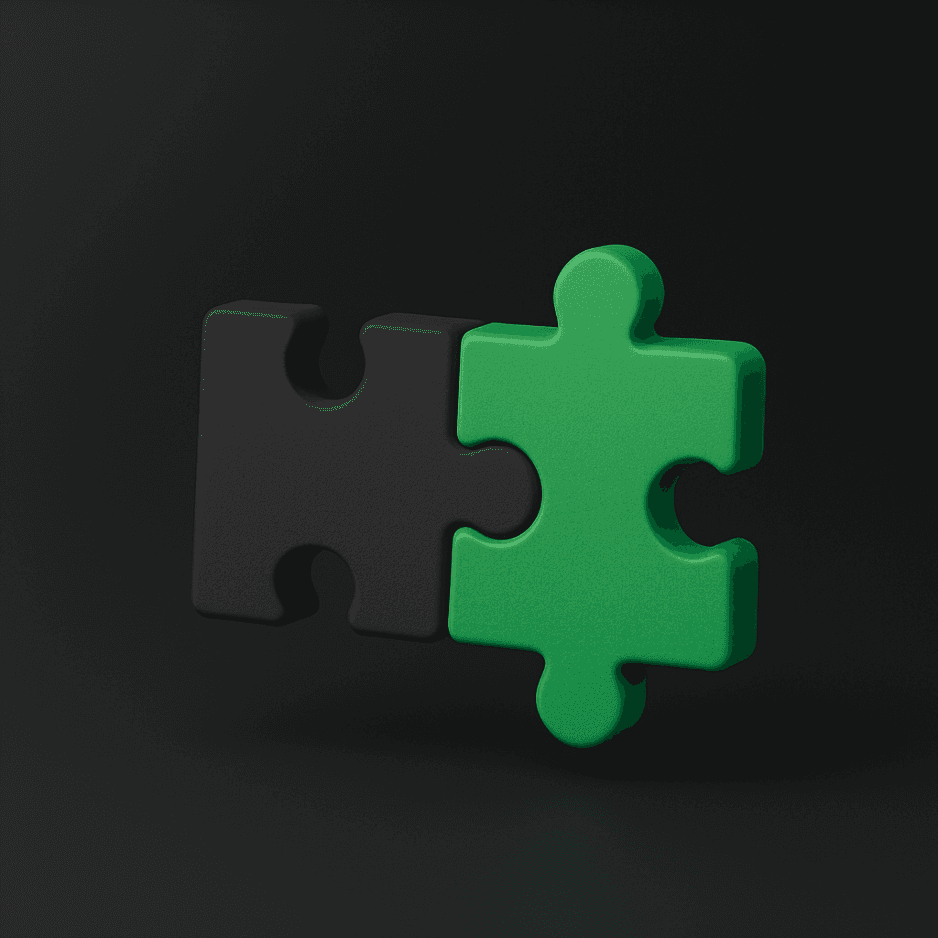 Grünes Puzzleteil in dunkler Fläche – Darstellung für die Integration und Verbindung von IT-Systemen.