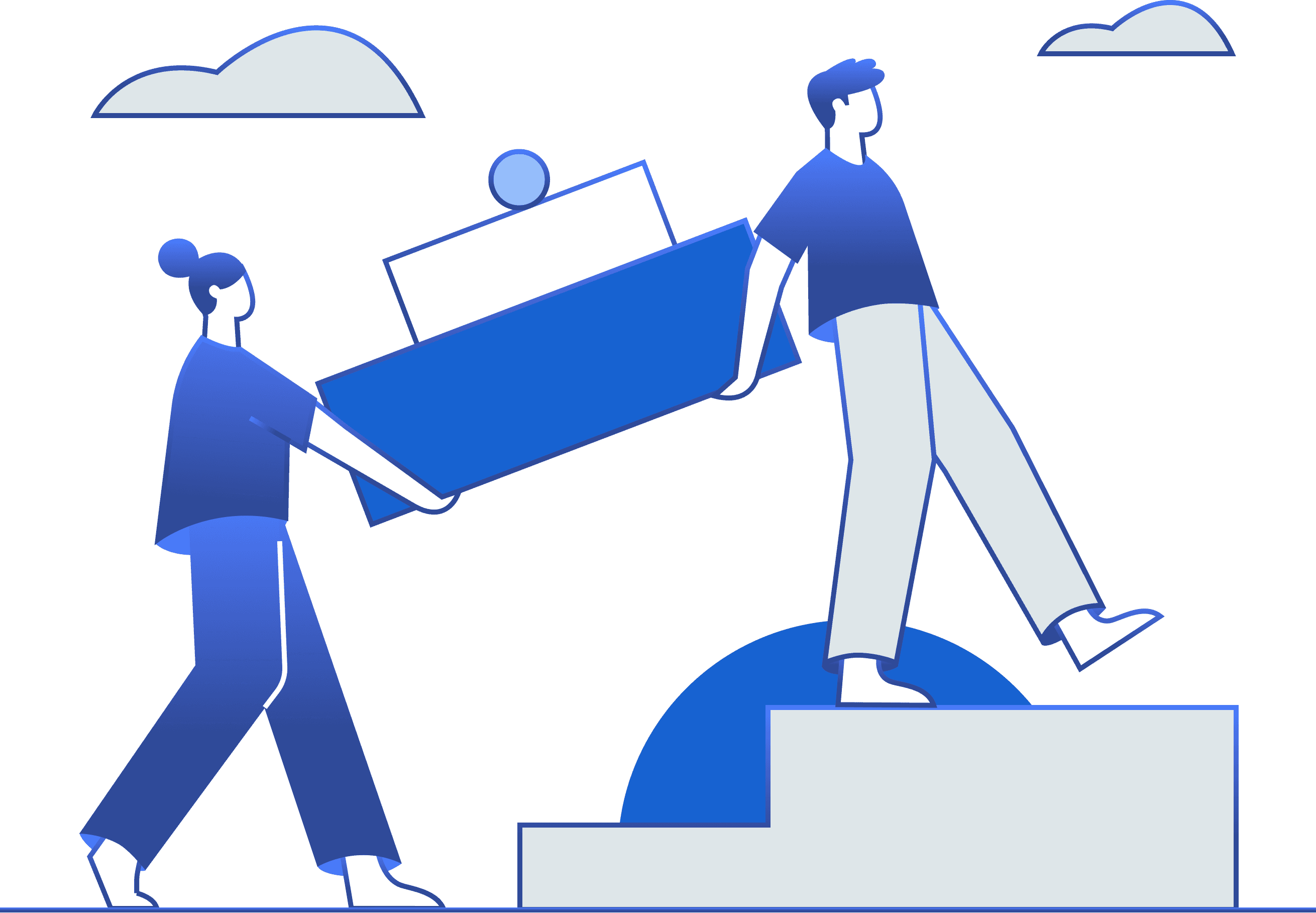 two people carrying some boxes, represent team work