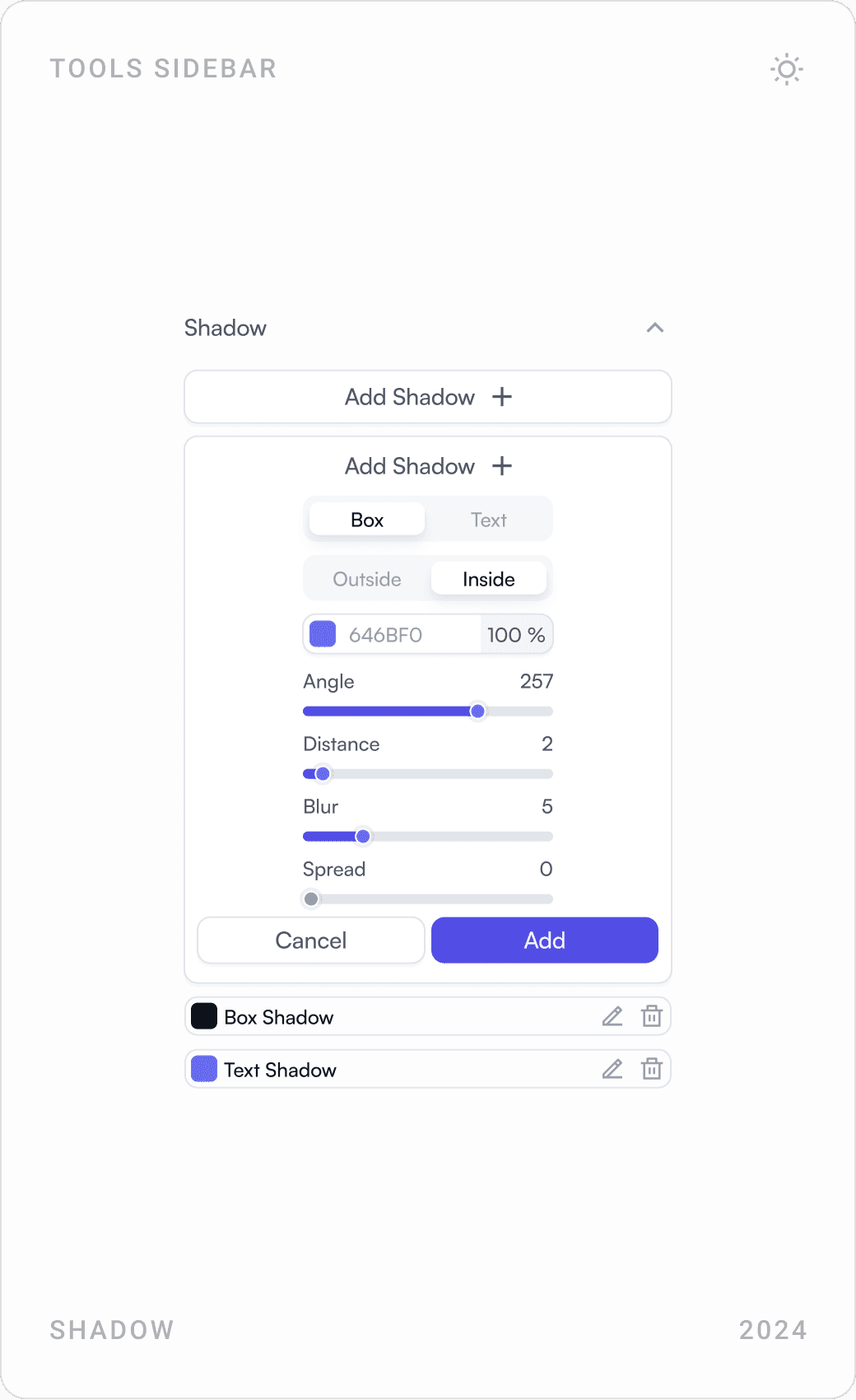Modern Shadow & Style Adjustment Interface Design