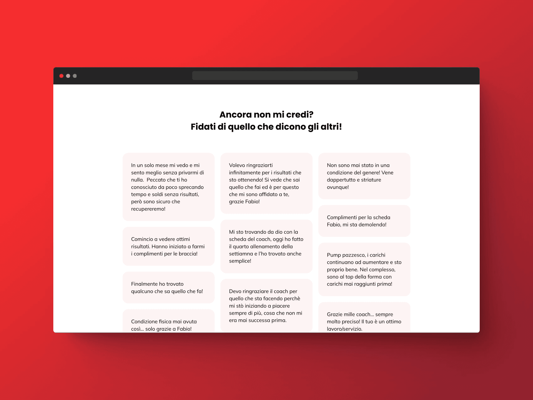 Fabio Martorelli's personal website "testimonials" section and page design