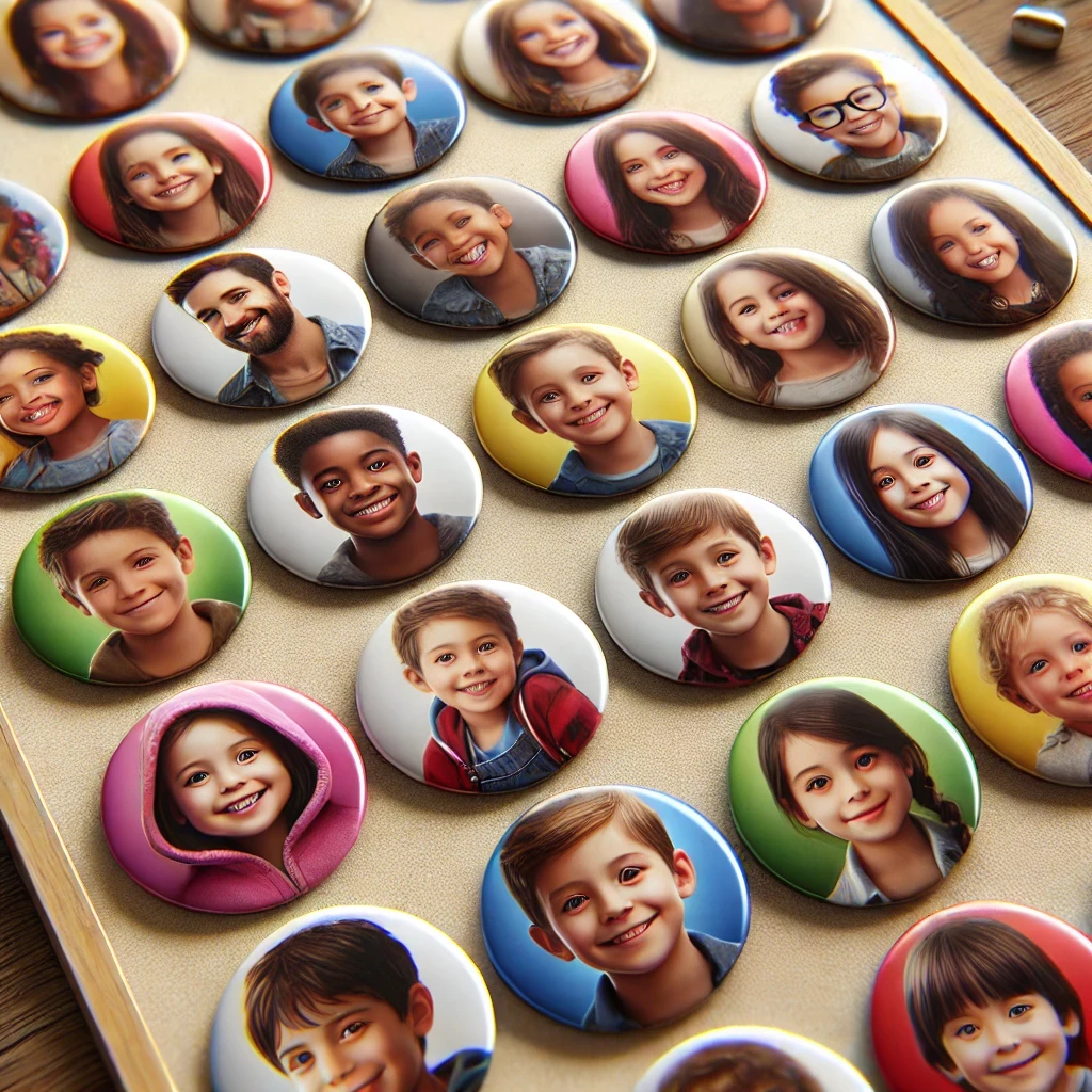 colorful badges of kids and adults