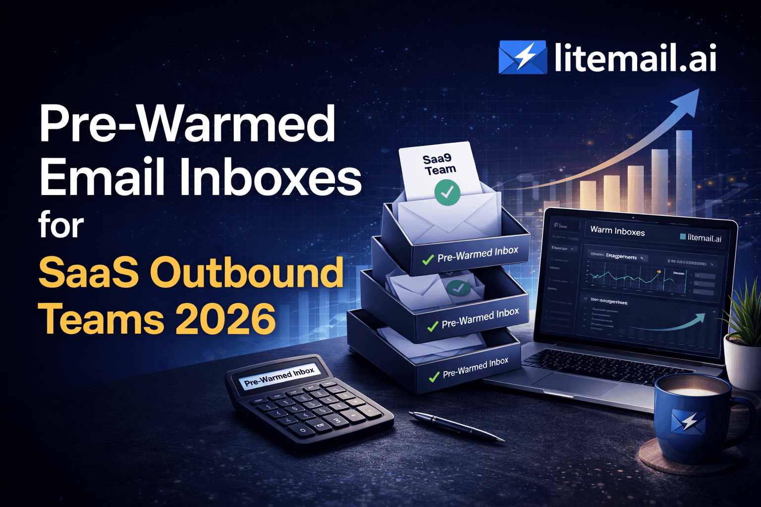 Professional litemail.ai blog thumbnail showing pre-warmed email inboxes for SaaS outbound teams in 2026,