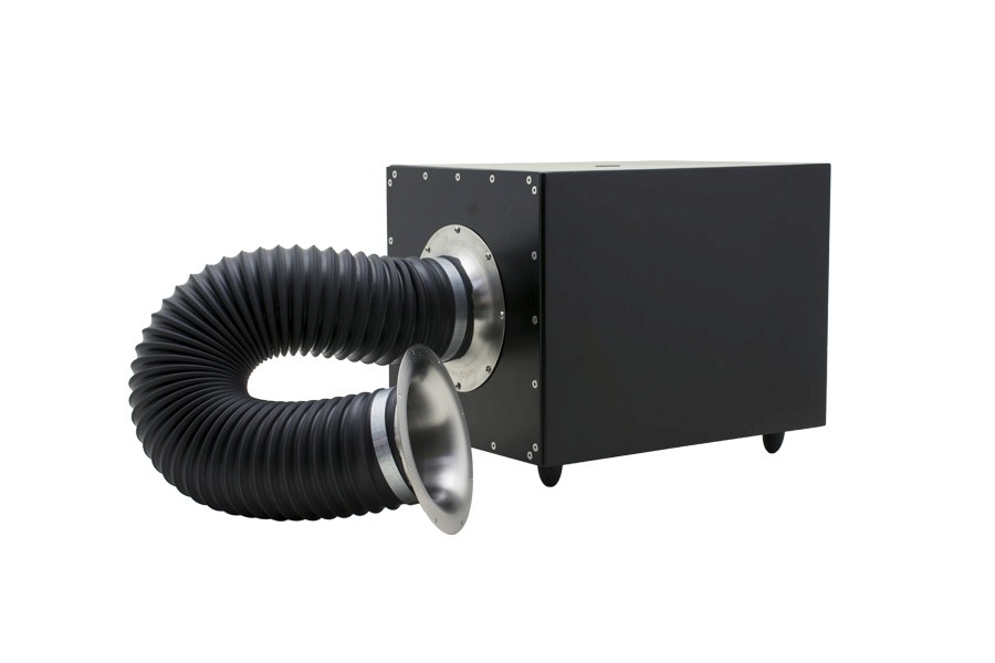 Black smart home device with screen showing time and temp