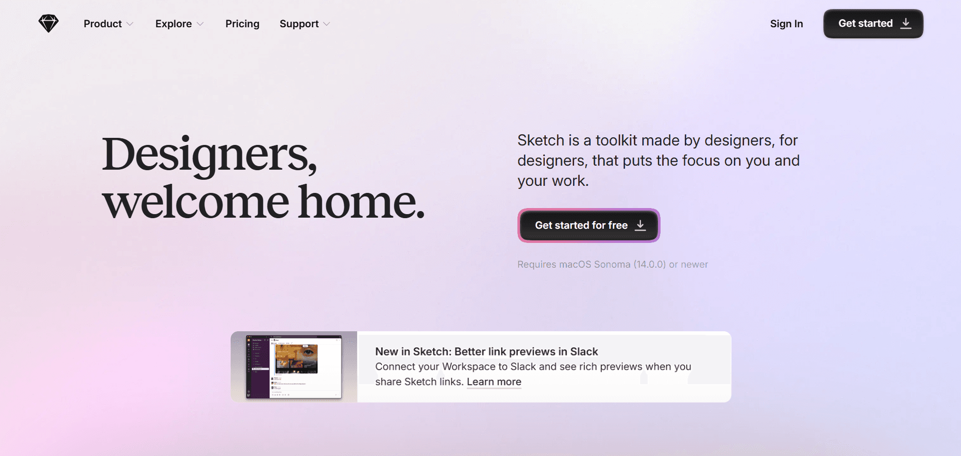 Homepage of the Sketch website