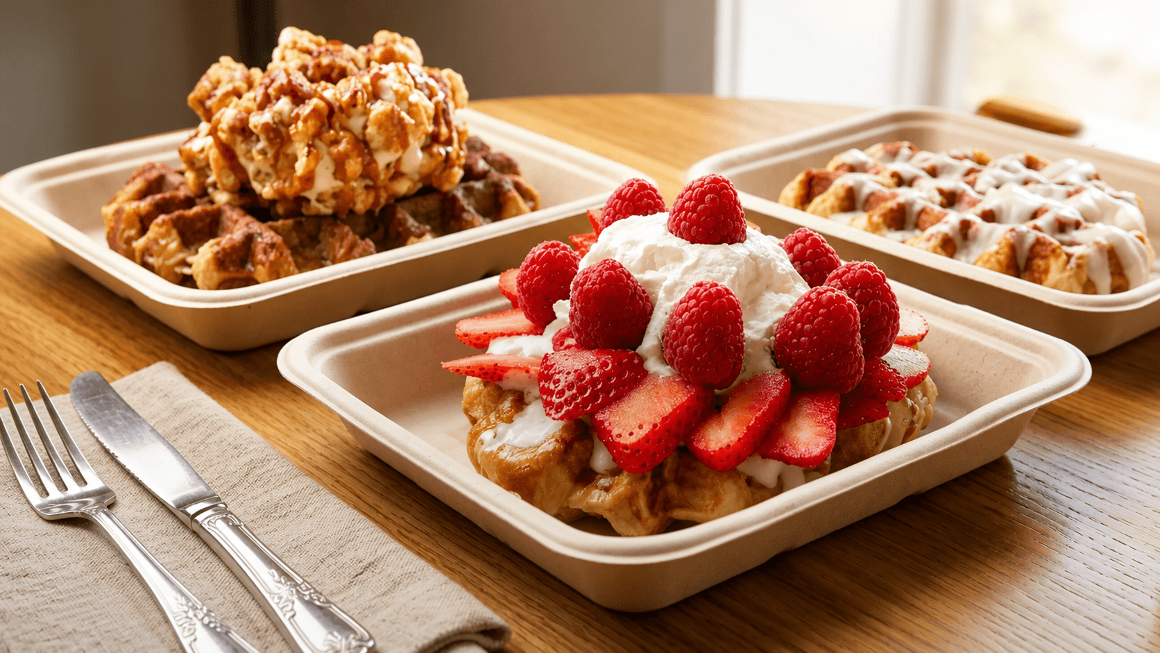 Waffle Love menu options - fruit topped waffles