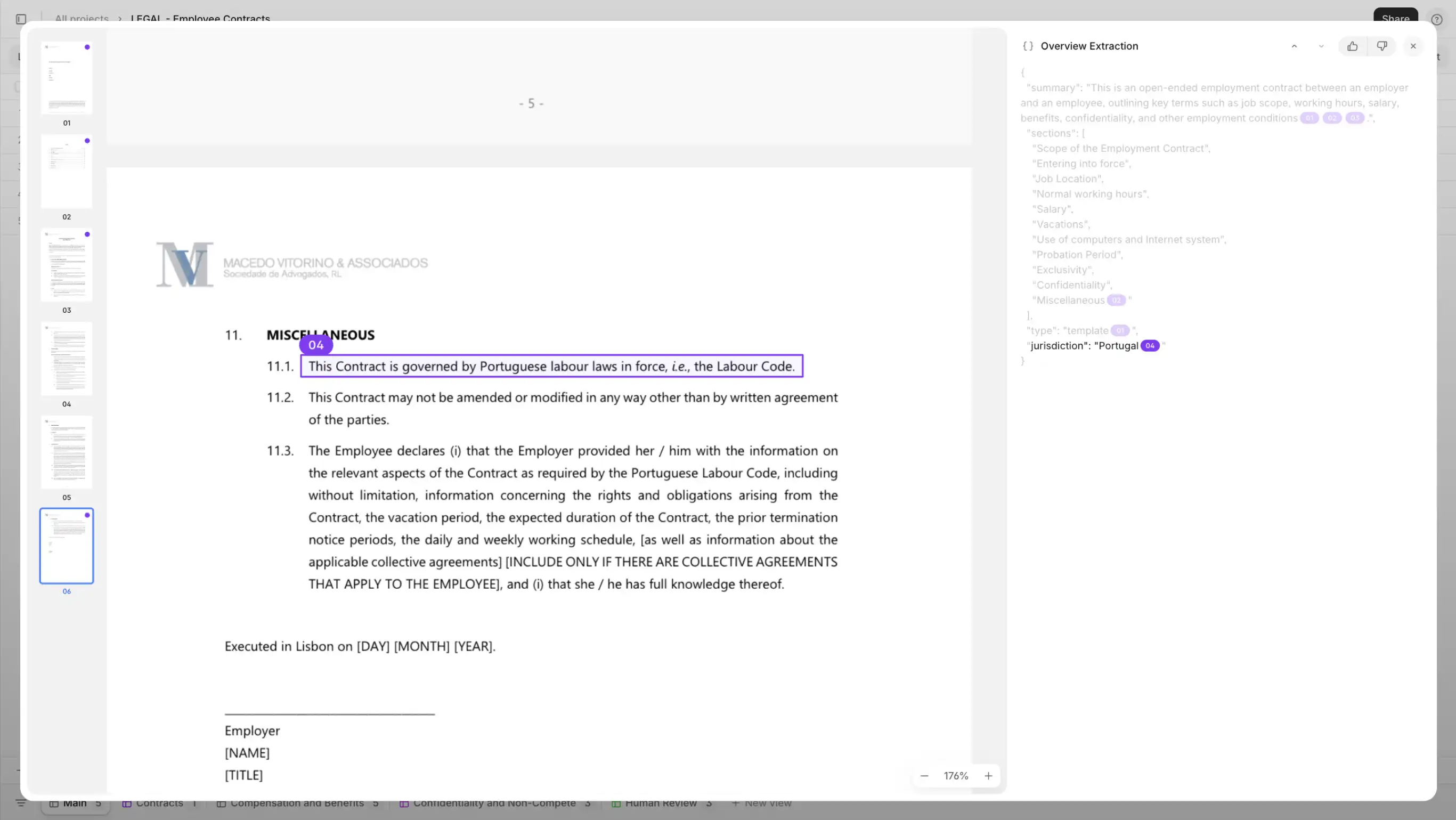 Overview extraction of contract working