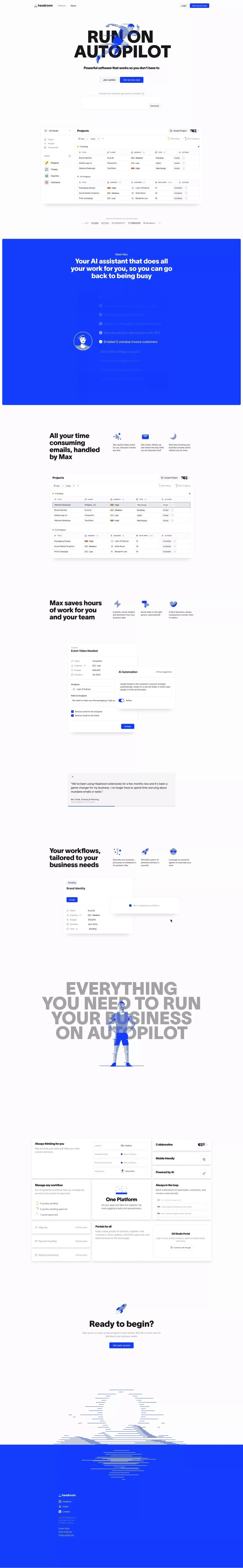 Headroom landing page screenshot showcasing Tech design