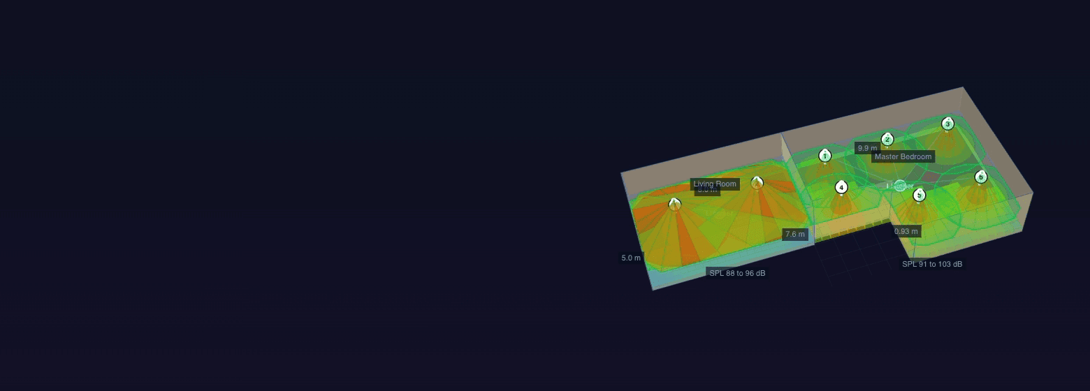 The design rendered as a 3D model with the coverage on the floor