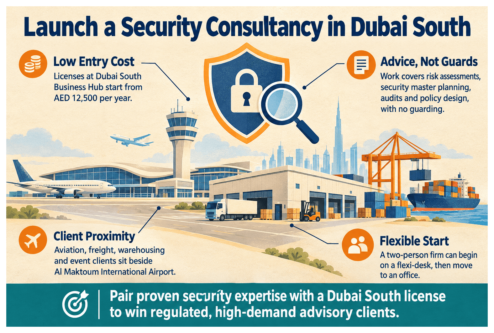 Infographic: Setting Up a Security Consultancy Business in Dubai South: License, Cost and Steps