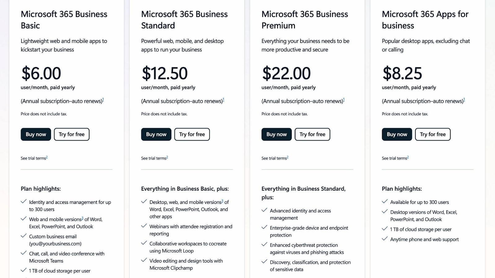 Microsoft 365's subscription plans for business