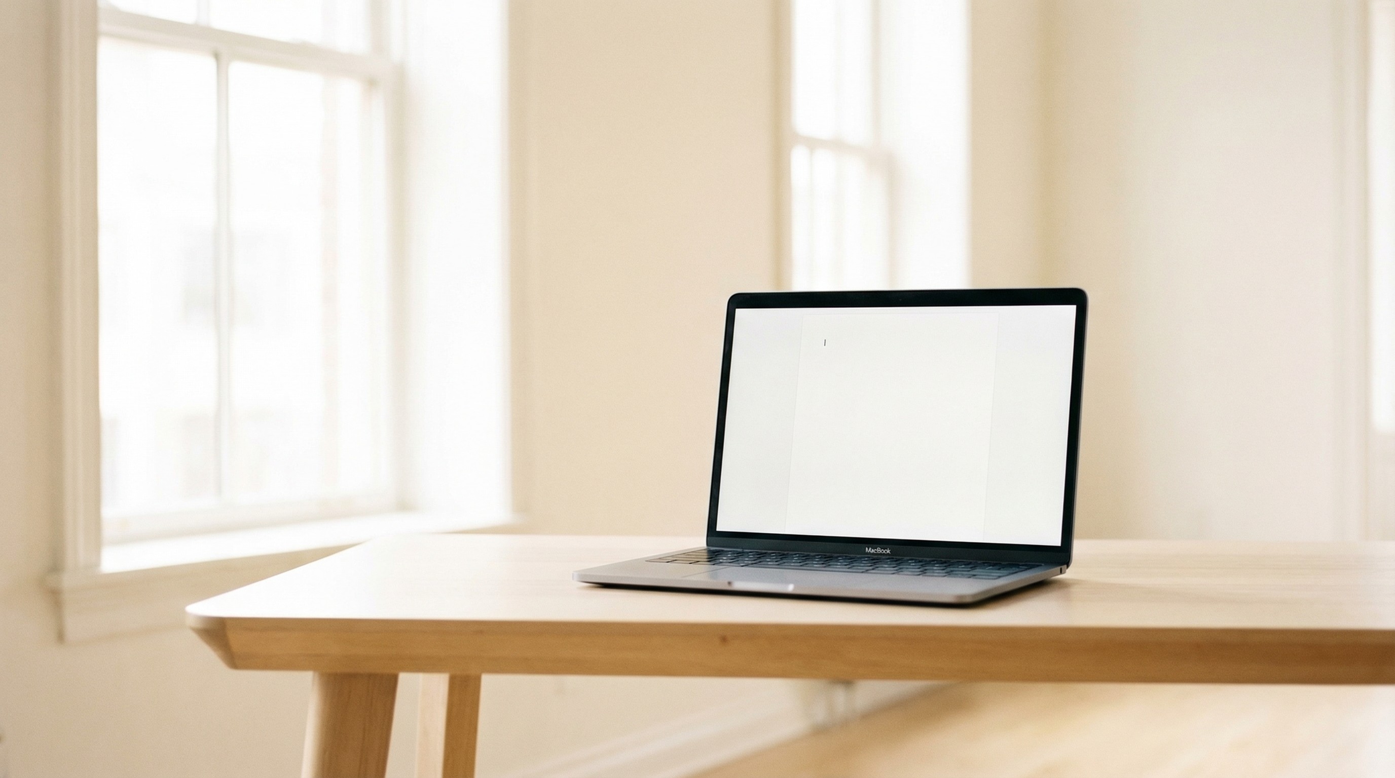 Laptop on a table in an empty room
