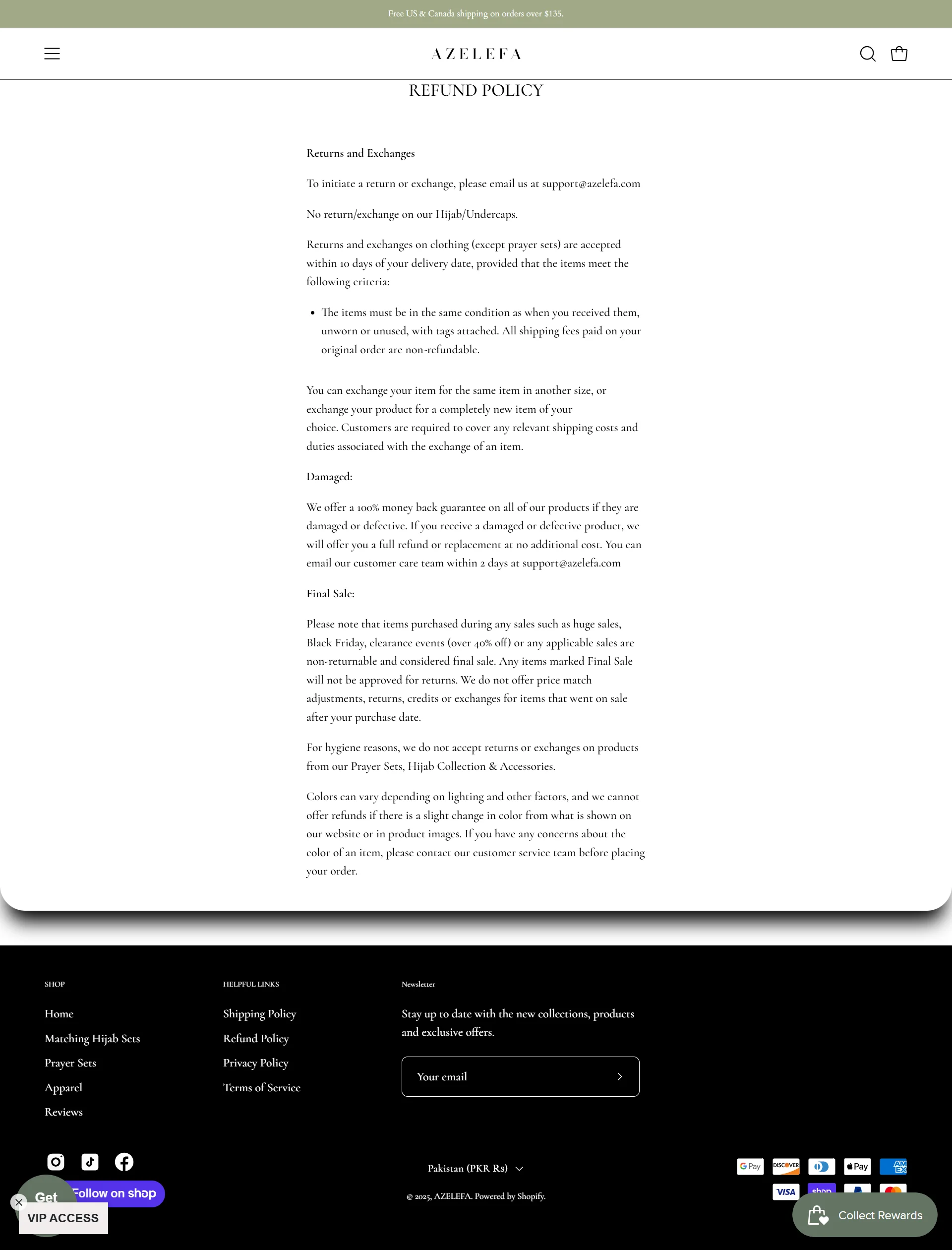 policies refund policy page for azelefa website developed & designed by Dreams Agency Mississauga, Ontario