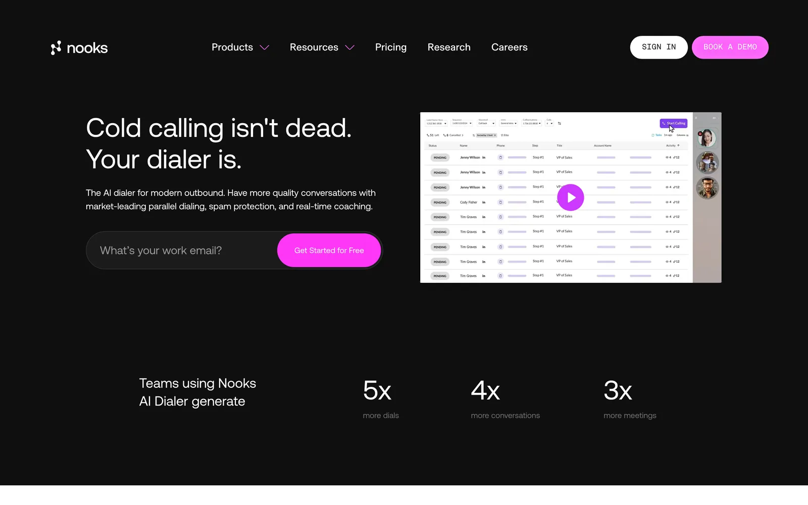 Nooks AI dialer with its call list preview