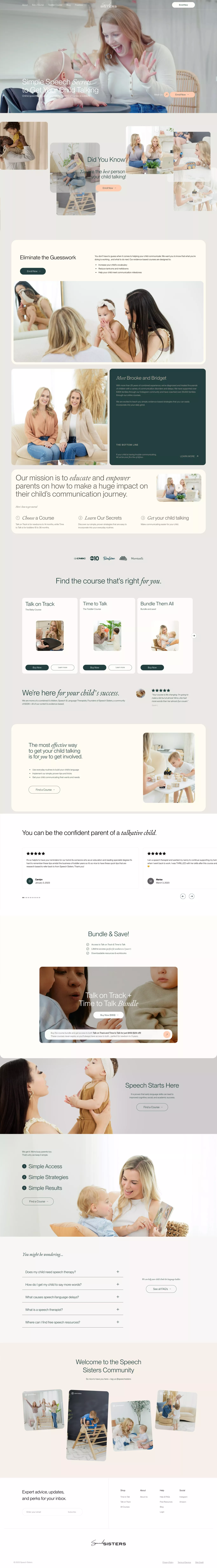 Speech Sisters - Speech Therapy Courses landing page screenshot showcasing Education and Kids design