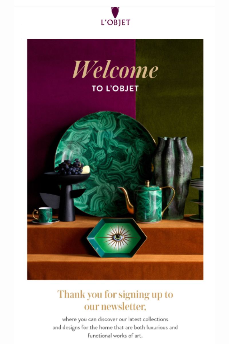 L'Objet welcome email