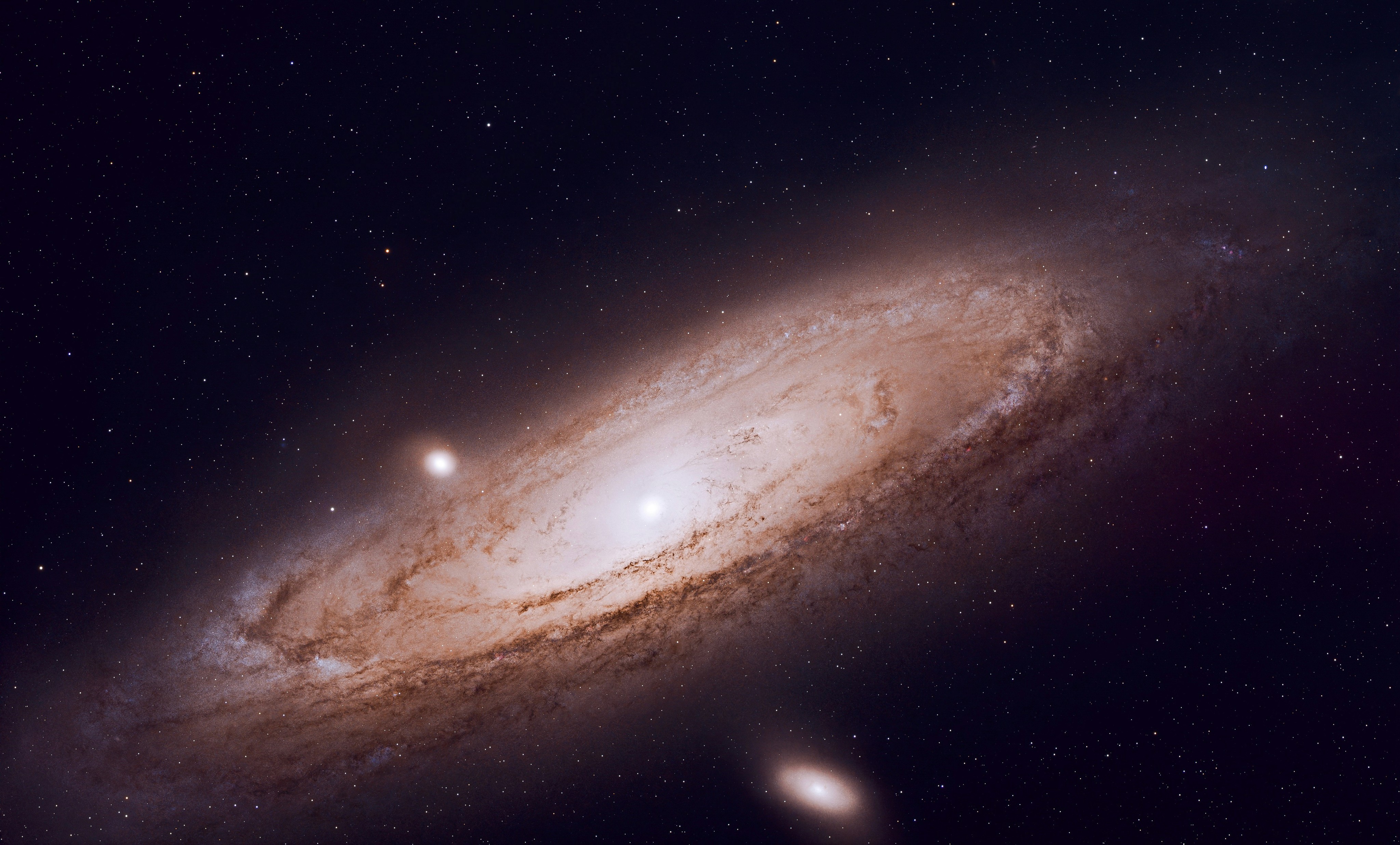 Andromeda galaxy with a star and satellite galaxy nearby dwarf galaxy.
