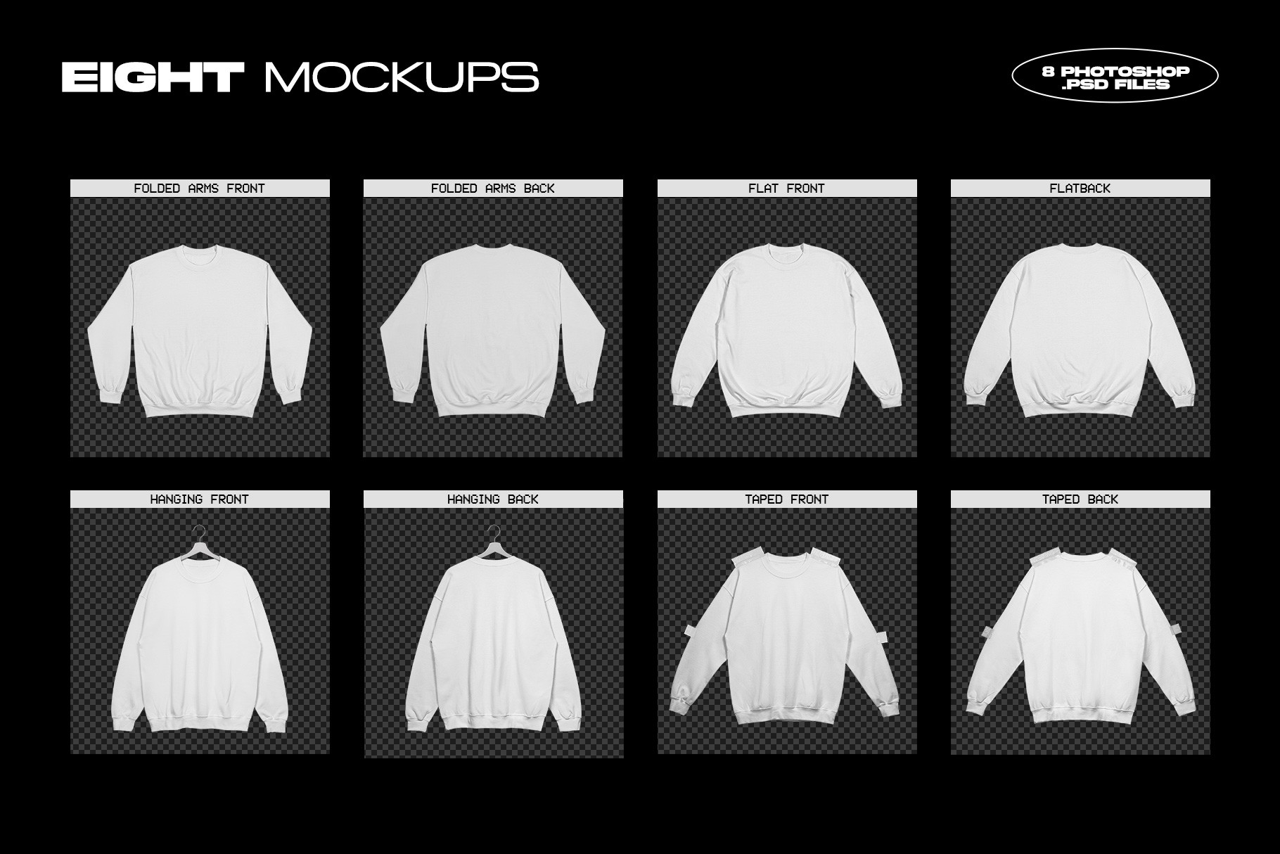 Gildan 18000 Crewneck Mockup bundle overview with taped, flat, hanging and folded arms variations