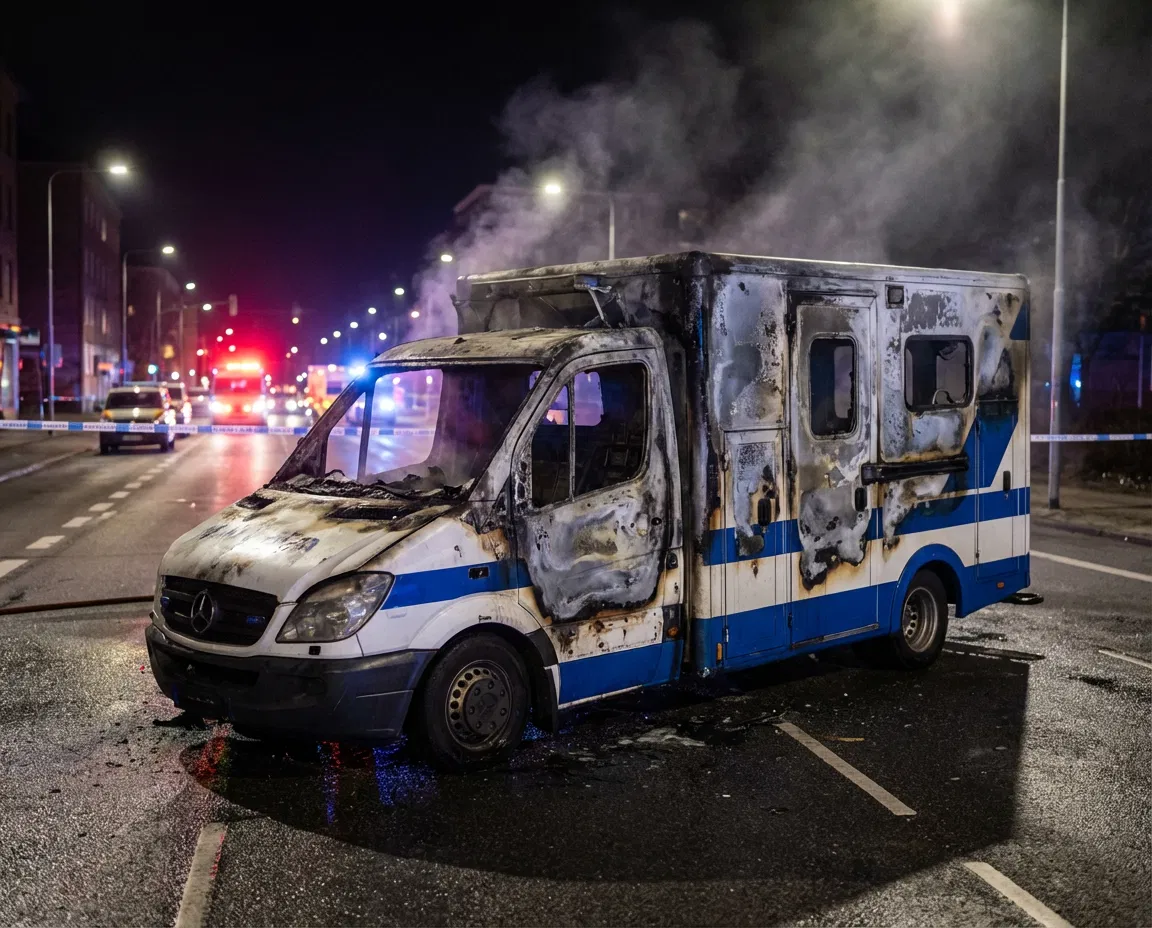Damaged ambulance following an arson attack in Zakynthos